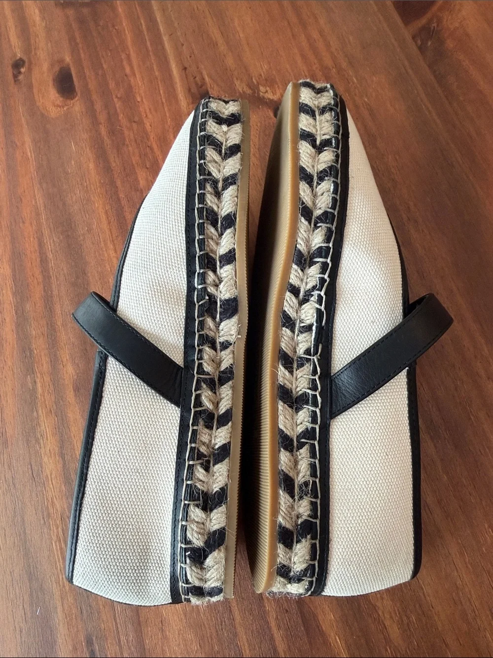 Madewell Cream and Black Mary Jane Canvas Espadrilles 8.5